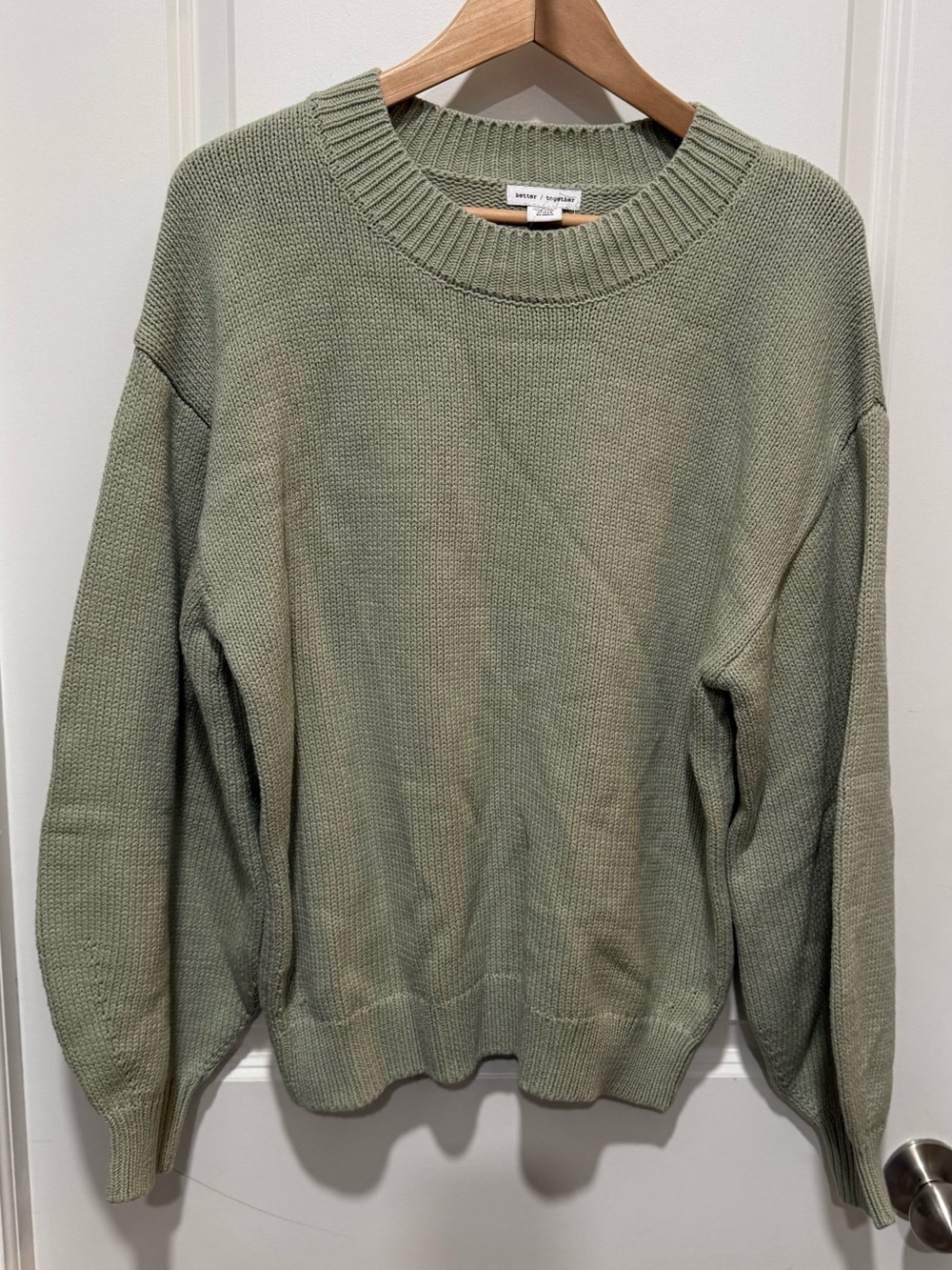 Long Balloon Sleeve Pullover Crewneck Sweater in Sage Green XL